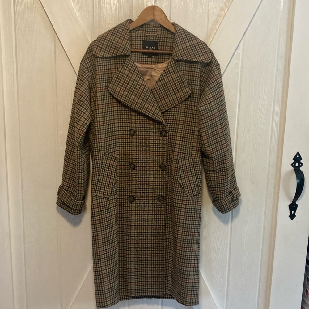 Beulah Style Tartan Plaid Wool Blend Long Coat